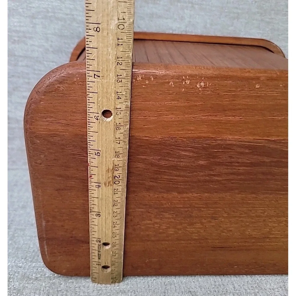 VTG Kalmar Design Teak Wood Roll Top Storage Box Desk Recipe Box CD Floppy Disks